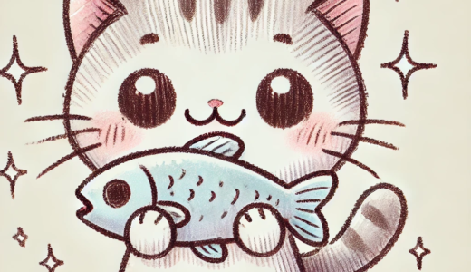 魚を手に入れたネコ