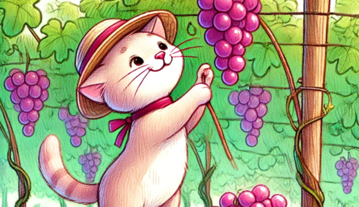 ぶどう狩りをするネコ