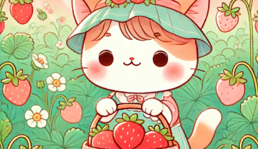 いちご狩りをするネコ