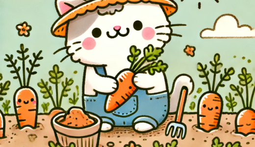 ニンジンを収穫するネコ