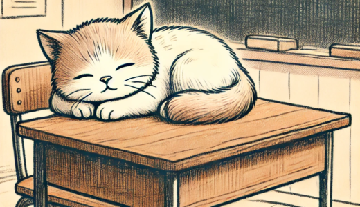 教室で居眠りするネコ