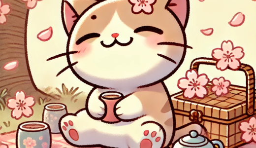 花見をするネコ