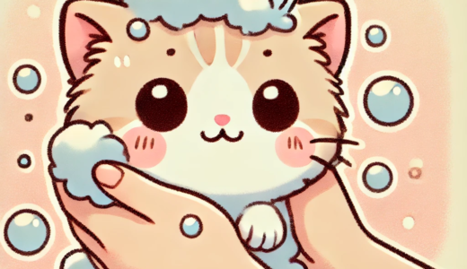 体を洗われるネコ