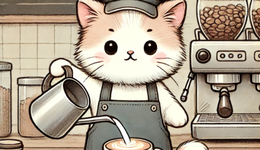 喫茶店でコーヒーを淹れるネコ